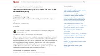 What is the candidate portal to check for HCL offer letter? Kindly ...