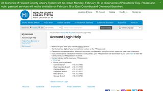 Account Login Help - Howard County Library System