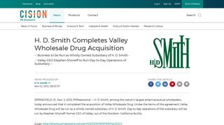 H. D. Smith Completes Valley Wholesale Drug Acquisition