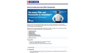 HDFC Bank | Create your own PINs / Passwords.