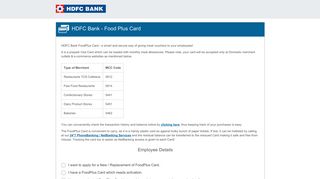 HDFC Bank - Food Plus Card