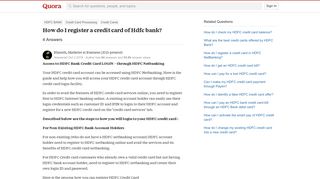 How to register a credit card of Hdfc bank - Quora
