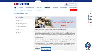 Pre-Owned Car Loan - Apply for Second hand/ Used ... - HDFC Bank