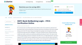 HDFC Bank NetBanking Login - ITR E-Verification Online - ClearTax