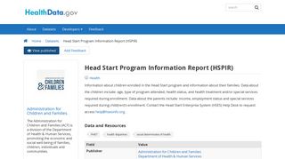 Head Start Program Information Report (HSPIR) - HealthData.gov