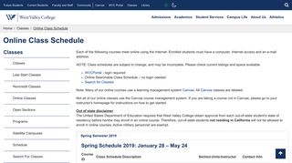 Online Class Schedule | West Valley College