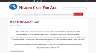 Open Enrollment FAQ | Health Care For All