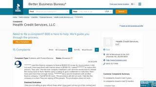 Health Credit Services, LLC | Complaints | Better Business Bureau ...