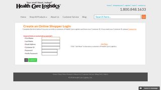 Create Online Shopper Login - Health Care Logistics