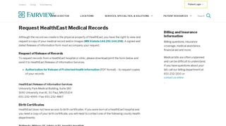 Request HealthEast Medical Records - Fairview Health Services