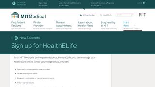 Sign up for HealthELife | MIT Medical