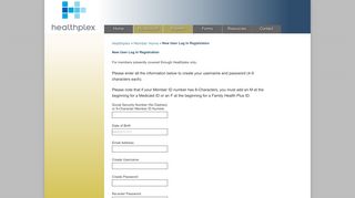 Healthplex >> Member >> New User Login Registration