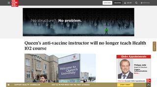 Queen's anti-vaccine instructor will no longer teach Health 102 course ...