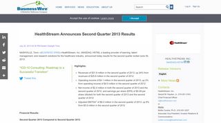 HealthStream Announces Second Quarter 2013 Results | Business Wire