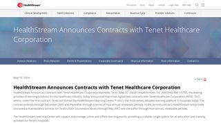 HealthStream Announces Contracts with Tenet Healthcare ...