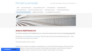 Access to HealthTeacher.com - PPS Mid-Level Health