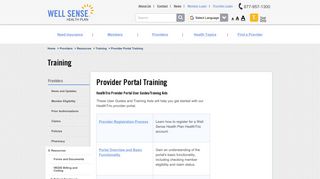 Provider Portal Training - Well Sense Health Plan