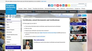 Certificates, award documents and verifications - Kingston University