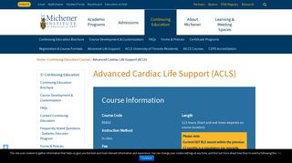 Advanced Cardiac Life Support (ACLS) Course at The Michener Institute