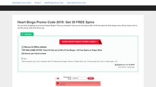 Heart Bingo Promo Code 2019: Get 30 FREE Spins