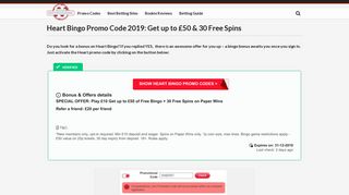 Heart Bingo Promo Code 2019: Get up to £50 & 30 Free Spins