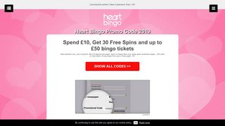 Heart Bingo Promo Code: receive 30 Free Spins + £50 bingo tickets