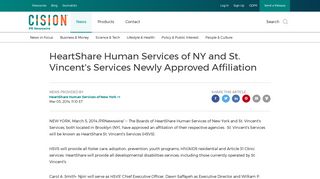 HeartShare Human Services of NY and St. Vincent's Services Newly ...