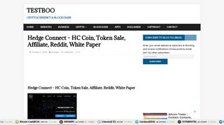 Hedge Connect - HC Coin, Token Sale, Affiliate, Reddit, White Paper