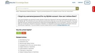 I forgot my username/password for my MyHein account. How can I ...