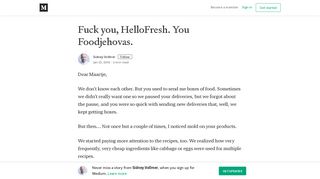 Fuck you, HelloFresh. You Foodjehovas. – Sidney Vollmer – Medium