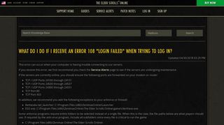 Login Failed - Support | The Elder Scrolls Online