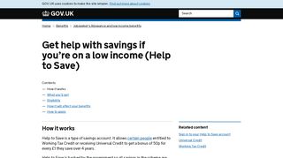 Get help with savings if you're on a low income (Help to Save) - GOV.UK