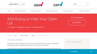 Help Your Claim Ltd - ASA | CAP - Advertising Standards Authority