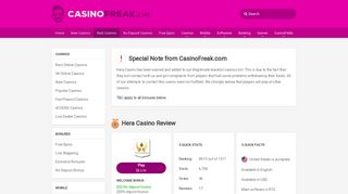 Hera Casino Review 2019 - CasinoFreak.com