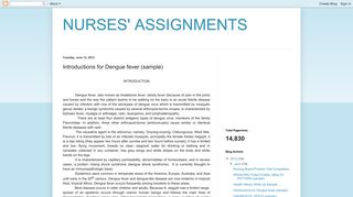 NURSES' ASSIGNMENTS: Introductions for Dengue fever (sample)