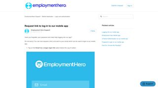 Request link to log in to our mobile app - employment hero support