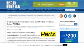 Hertz Summer Bonus Promotion: Earn Up to 1,100 Bonus Points ...