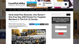 Hertz Gold Plus Rewards: One Rental = One Free Day (550 Points ...