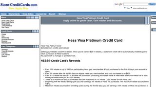 Store Credit Cards Hess Visa Platinum Credit Card online applications