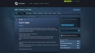 Can't login :: HEX: Shards of Fate Hex Discussions - Steam Community