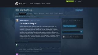 Unable to Log In :: HEX: Shards of Fate Hex Discussions