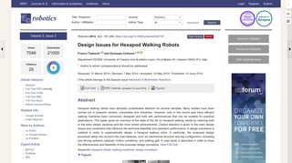 Robotics | Free Full-Text | Design Issues for Hexapod Walking Robots