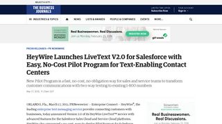 HeyWire Launches LiveText V2.0 for Salesforce with Easy, No-Cost ...