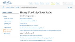 MyChart FAQs | Henry Ford Health System - Detroit, MI