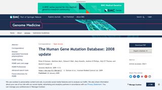 The Human Gene Mutation Database: 2008 update - Genome Medicine