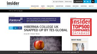 Hibernia College UK snapped up by TES Global | Insider Media Ltd