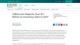 HiBid.com Reports Over $1.1 Billion In Inventory Sold In 2017