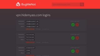 vpn.hidemyass.com passwords - BugMeNot