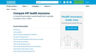 Health Insurance Fund of Australia HIF health insurance review - Choice