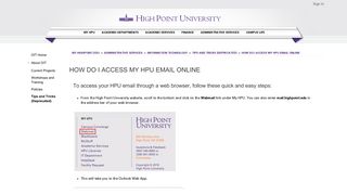 How do I access my HPU email online - High Point University